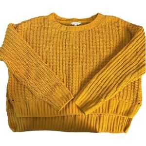 Candie’s Women’s Soft Knit Cropped Yellow Sweater – Bold, Cozy, Trendy, Size L